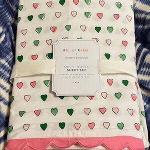 Pottery Barn Roller Rabbit Kids Heart Pattern Twin Sheet Set